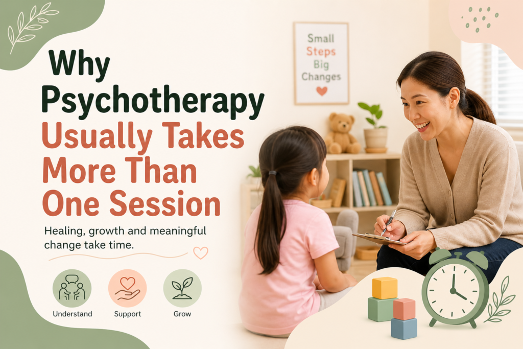 Psychotherapy sessions showing therapist and client in a supportive conversation