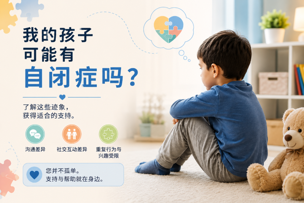儿童自闭症迹象与早期支持的中文海报插图